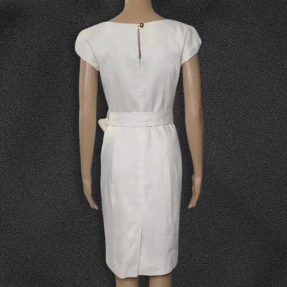 MILLY OF NEW YORK White Linen Old Money Quiet Luxury Shift Dress Self Tie Belt 4 - Picture 4 of 16